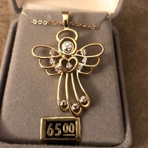 Gold Over Sterling Silver Diamond Accent Angel Necklace 18” Chain